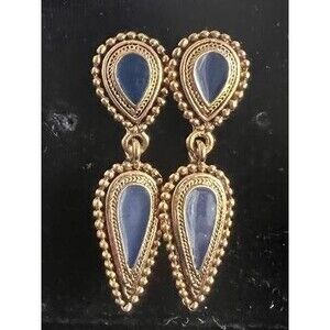 Vintage Goldtone and dark Blue Enamel earrings